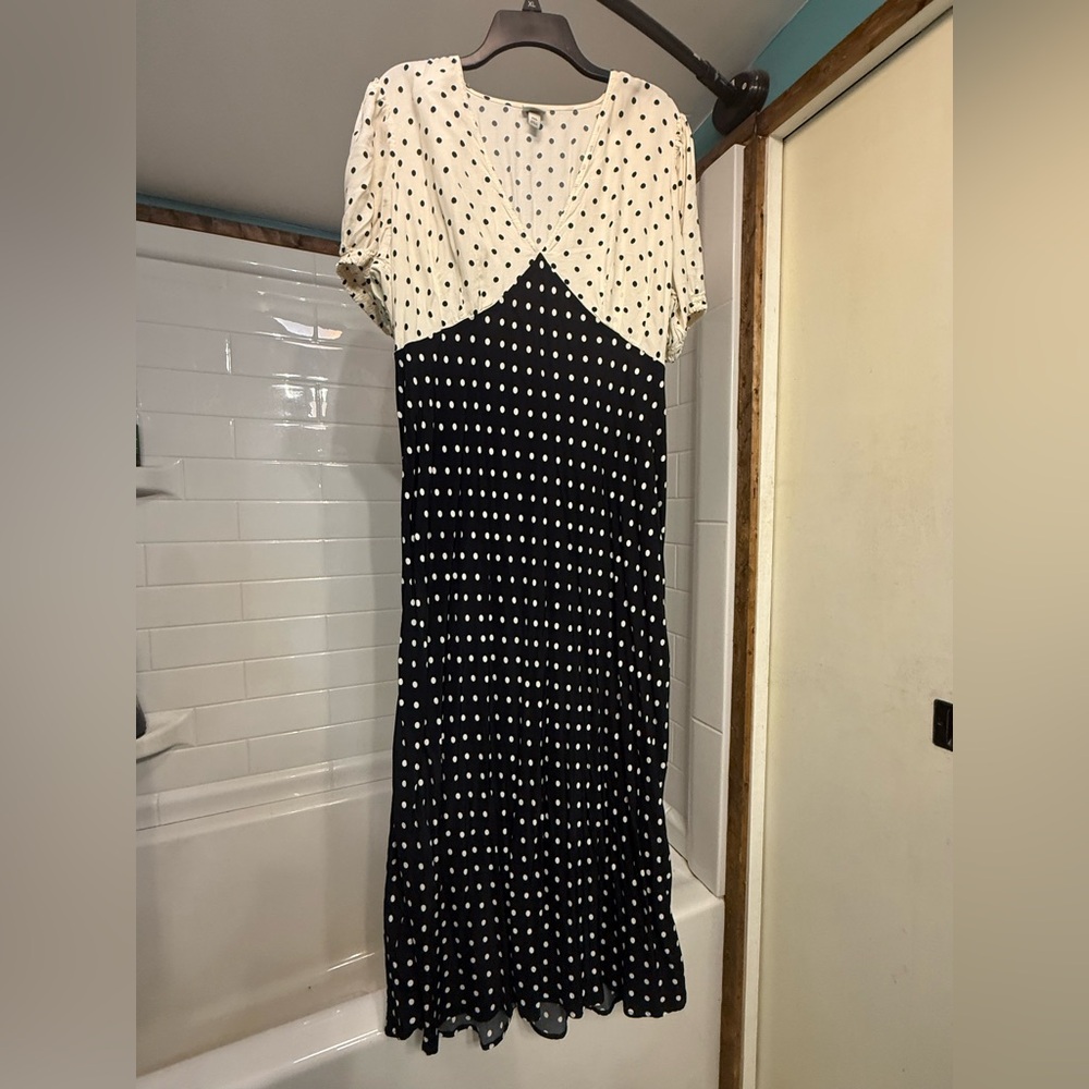 a new day Polka Dot Midi Dress - Black and Cream